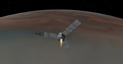 Vue d'artiste de Juno orbitant autour de Jupiter