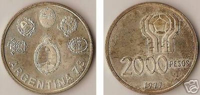 Argentina 2000 Pesos 1977 Mundial Football Argentine